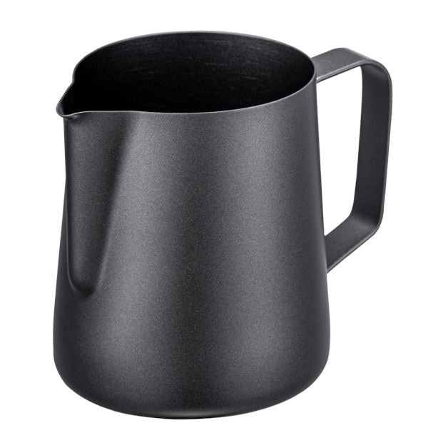 Studio Barista Classic melkkan van 350 ml in mat zwart, roestvrij staal met zwarte coating, hoekig handvat en getrokken tuit