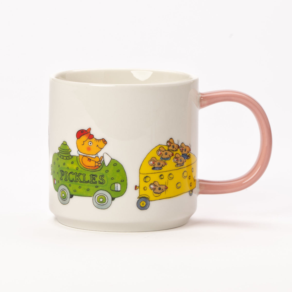 Stoneware mok met roze oor, augurkenauto en kaaswagen uit Things That Go, 330 ml
