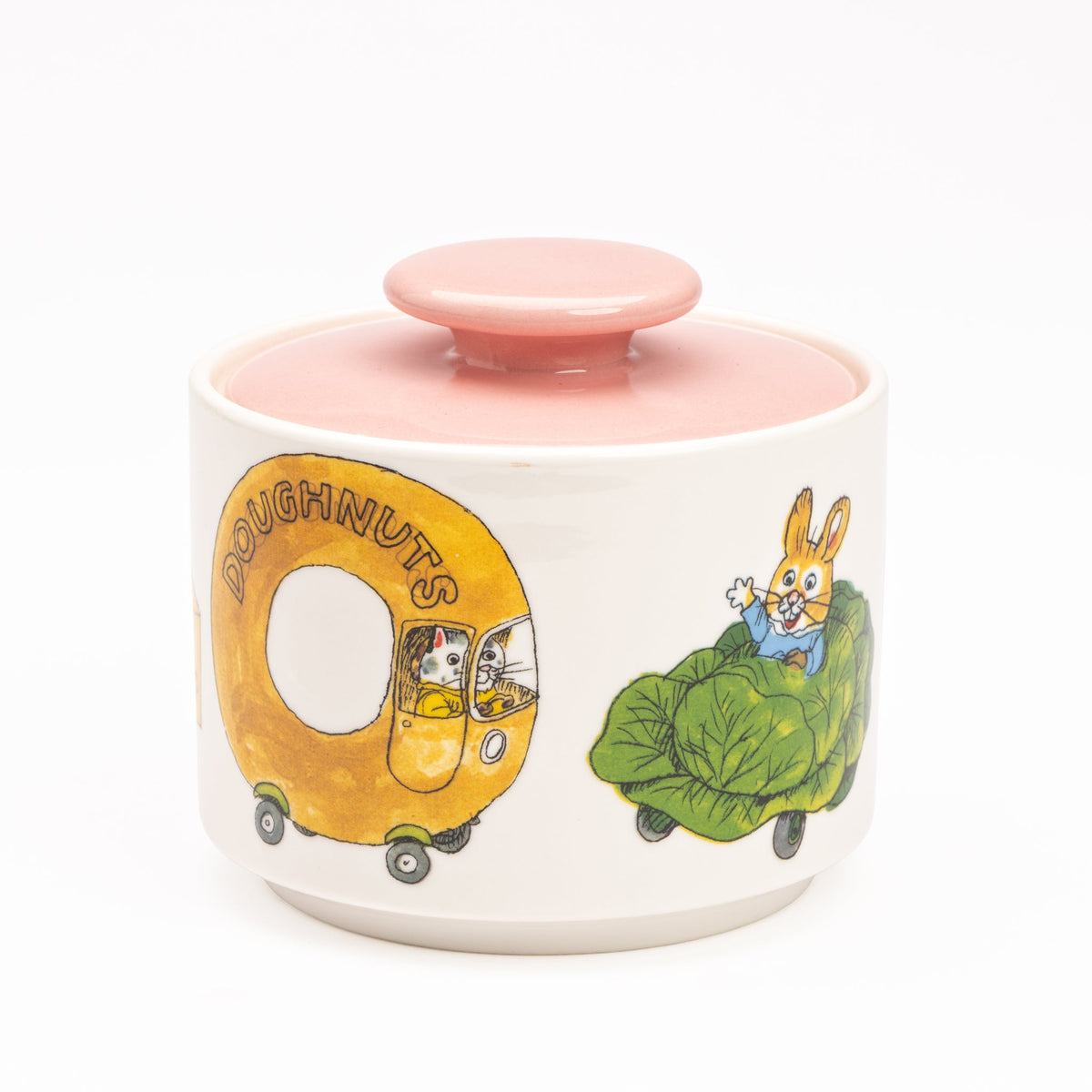 Andere zijde van de snoeppot, met de doughnutauto en de kolenwagen