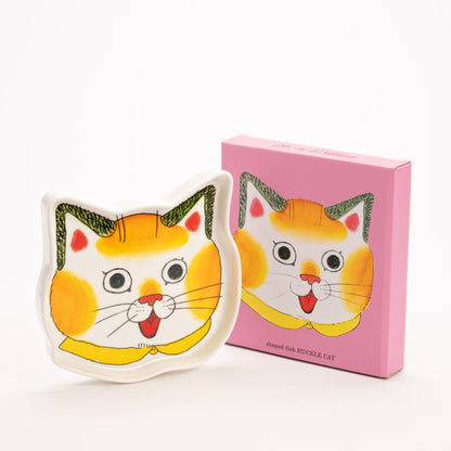 Trinketschaal in de vorm van Huckle Cats kop, met de geschenkdoos ernaast