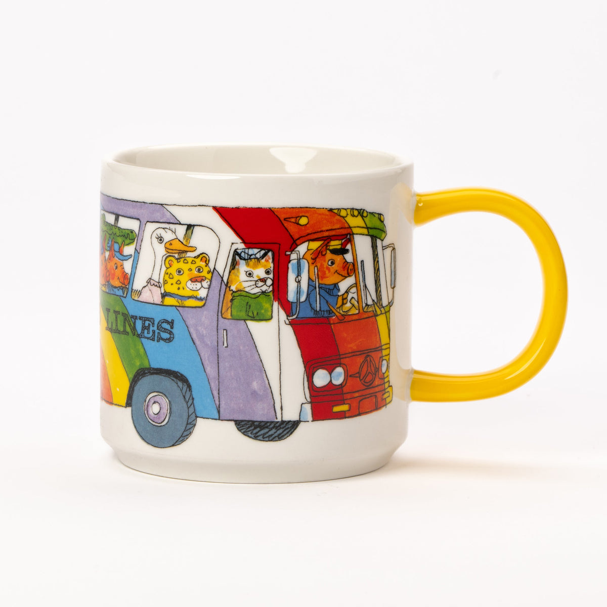 Stoneware mok met de regenboogbus van Richard Scarry, 330 ml