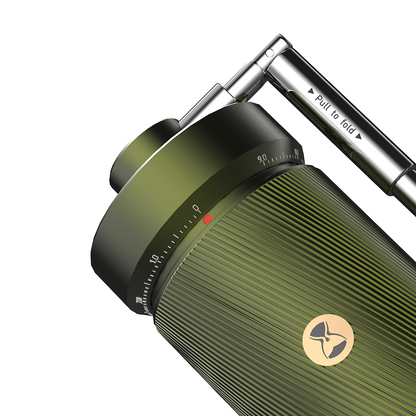 S5 Pro uit elkaar gehaald voor reiniging, met losse burrs en opvangbeker